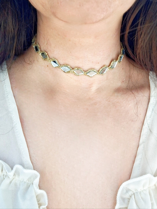 Handmade Jewelry - Gold Silver Mirror Choker Handmade Necklace - Elegant Women’s Jewelry